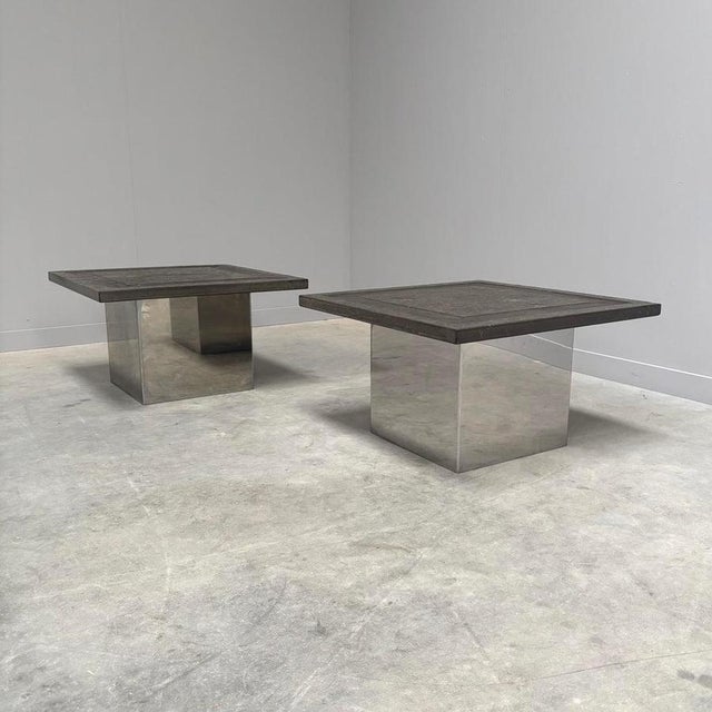 Stainless Steel and Stone Coffee Tables by Peter Draenert, 1970s, Set of 2 For Sale - Image 5 of 18