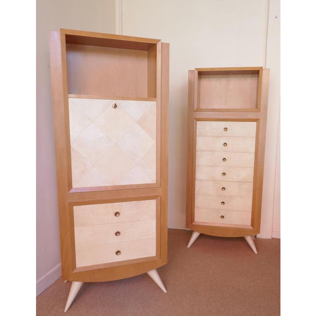 French Secretaire in Ash Wood and Parchment by Blanche Klotz, 1930s For Sale - Image 10 of 13