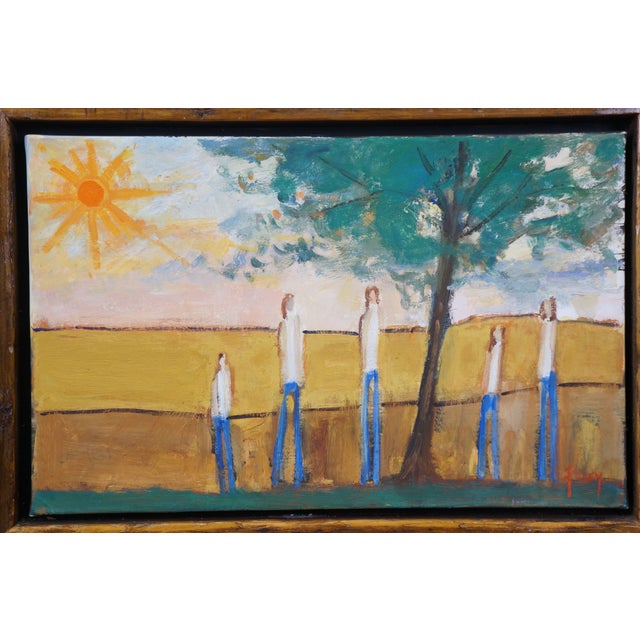 Late 20th Century Foley Expressionist Family Under Tree Country Sunset Landscape Oil Painting 23" For Sale - Image 15 of 18