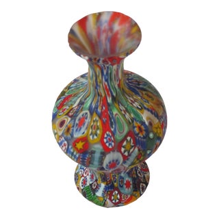 1950s Millefiori Art Glass Italian Vase, Attributed to Murano For Sale
