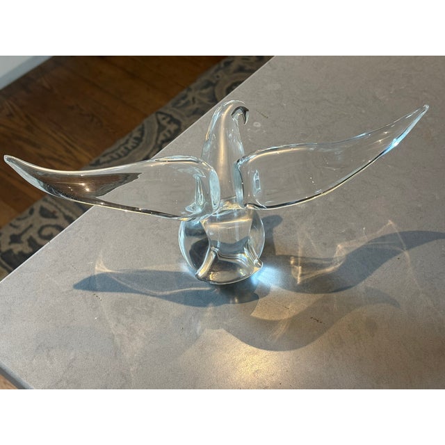 American 1960s Signed Steuben Crystal Eagle Sculpture — Large 13" Wingspan, Bird on Ball For Sale - Image 3 of 8