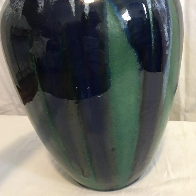 Blue and Green Mid Century Ceramic Drip Glaze Urn/ Vase With Handles For Sale - Image 11 of 12