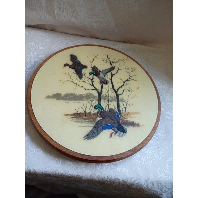 Wood 1960s Mid-Century Bacova Guild 14" Fiberglass Mallard Duck Lazy Susan by Grace B. Gilmore For Sale - Image 7 of 12