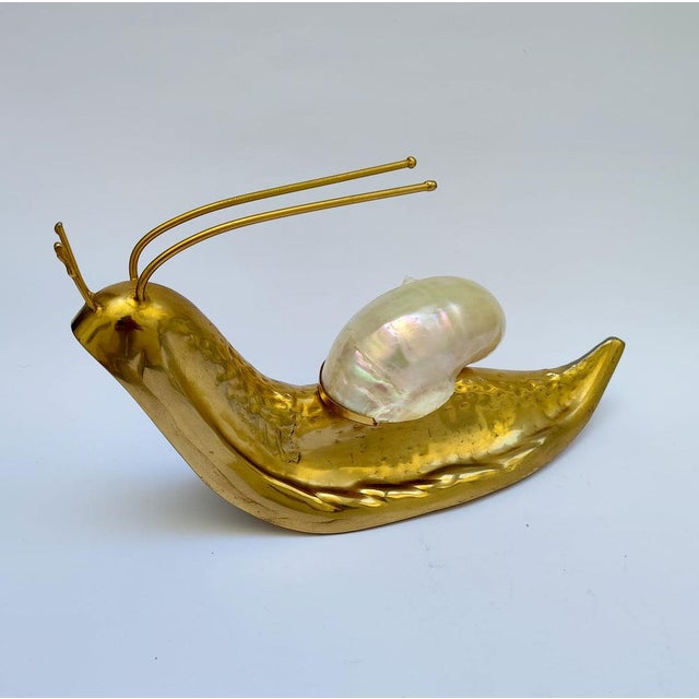 Mid-Century Modern Mid Century Italian Nautical Brass and Shell Snail Art Sculpture from Gabriella Crespi, 1950s For Sale - Image 3 of 11