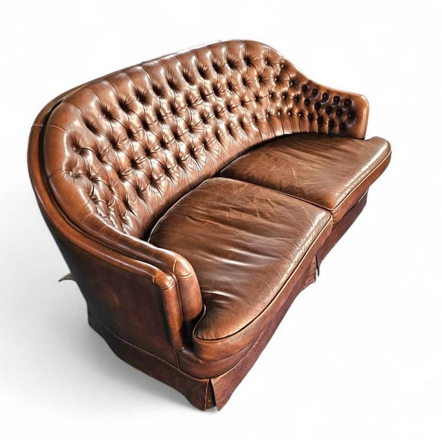 Animal Skin Small Chesterfield 2-Seater Sofa in Brown Leather For Sale - Image 7 of 11