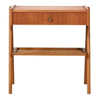 Scandinavian Teak Bedside Table with Vienna Straw, 1950s For Sale