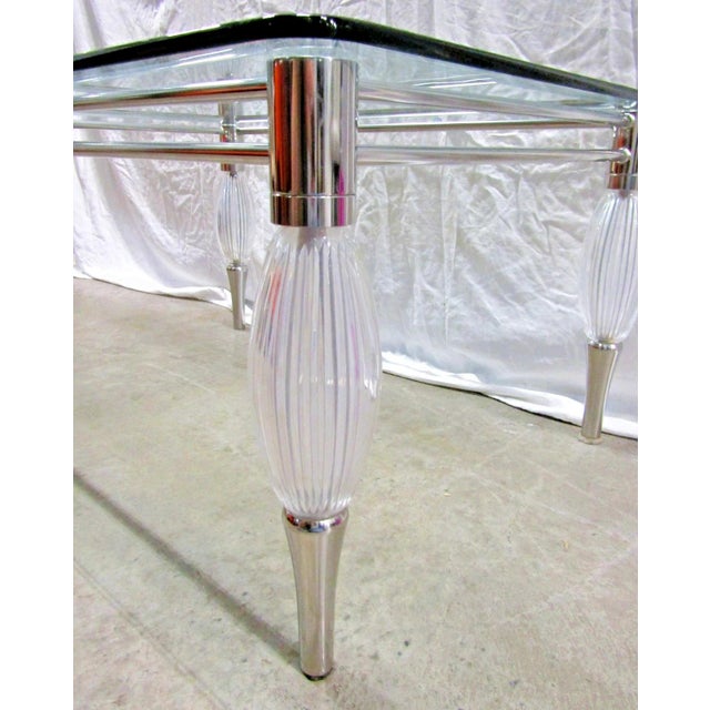 Metal 1960s Mid-Century Modern Chrome With Limerick Crystal Legs Glass Top Coffee Table For Sale - Image 7 of 12