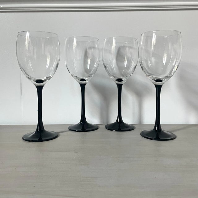 1990s 1990s Cristal d'Arques Black Stem Drinkware Set of 8 - Water & Wine Goblets For Sale - Image 5 of 12