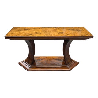 Antique Burlwood Art Deco Flip-Top Console/Dining Table With Figural Base For Sale