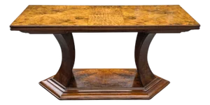 Antique Burlwood Art Deco Flip-Top Console/Dining Table With Figural Base