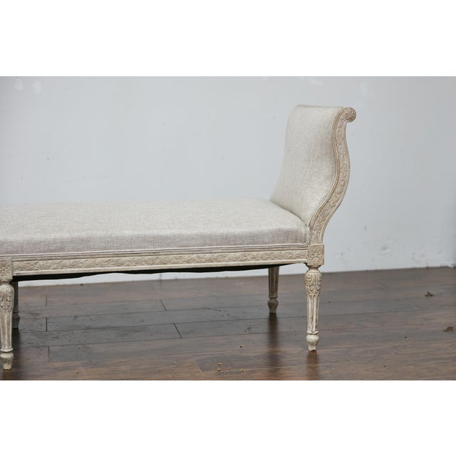19th Century French Louis XVI Style Painted Daybed with Foliage Carving For Sale - Image 4 of 12