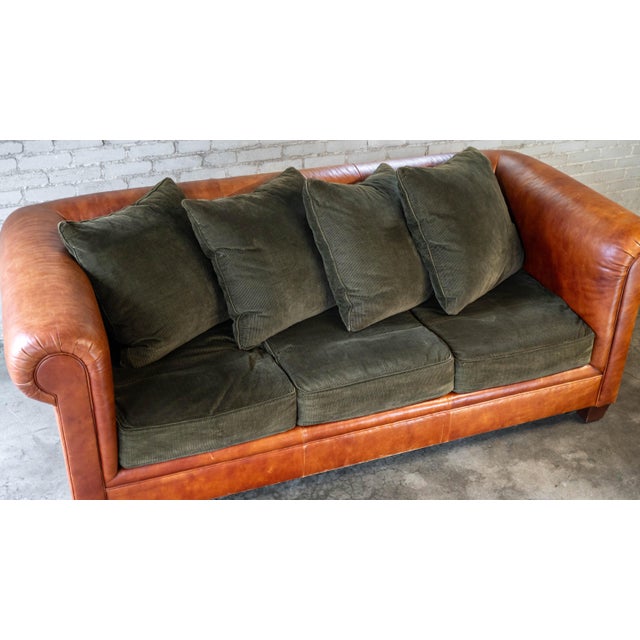Ralph Lauren Chesterfield Cognac Leather and Corduroy Sofa For Sale - Image 12 of 17
