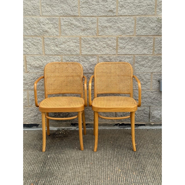 Set of 2 bentwood and cane dining chairs in the style of the A 811 Josef Hoffmann