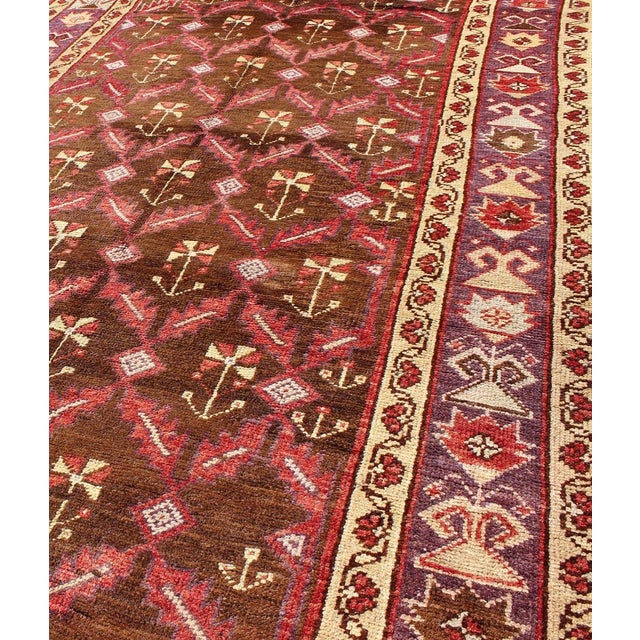 Textile Vintage Turkish Oushak Gallery Runner With Deep Chestnut and Soft Red 4'5 X 9'9 For Sale - Image 7 of 8