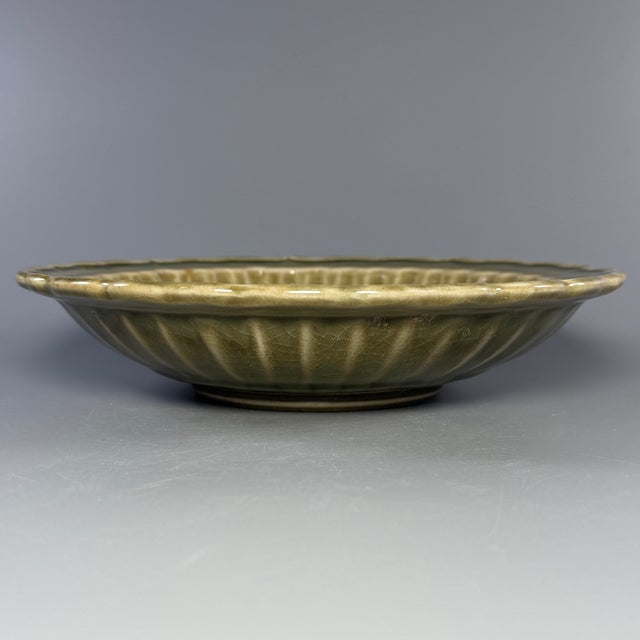 Antique Chinese Longquan Celadon Deer Motif Fluted Plate For Sale - Image 4 of 7