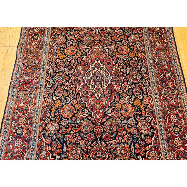 Vintage Persian Kashan Area Rug, Hand-Knotted Wool, Floral Pattern, Red & Navy, 5x7 For Sale - Image 11 of 17