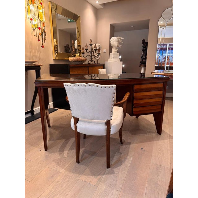 Wood Geometric 4-Drawer Writing Desk attributed to Silvio Cavatorta, 1950s For Sale - Image 7 of 8