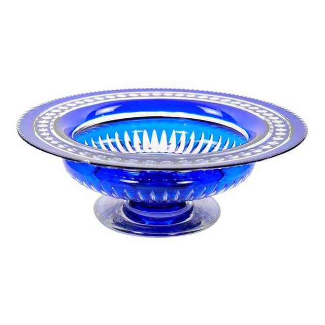 Mid-Century Modern Val Saint Lambert Cobalt Blue Diamond-Cut Crystal Centerpiece For Sale