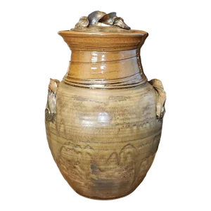Early 20th Century Large Stoneware Twin Handled Lidded Pot