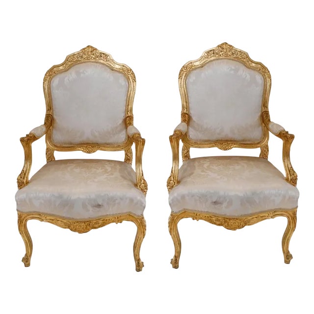 Set of Louis XVI French Gilt Armchairs For Sale