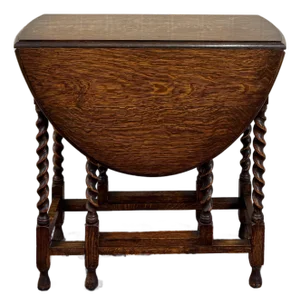 Antique English Table Drop Leaf Gateleg Barley Twist Oak Oval C. 1920-30s