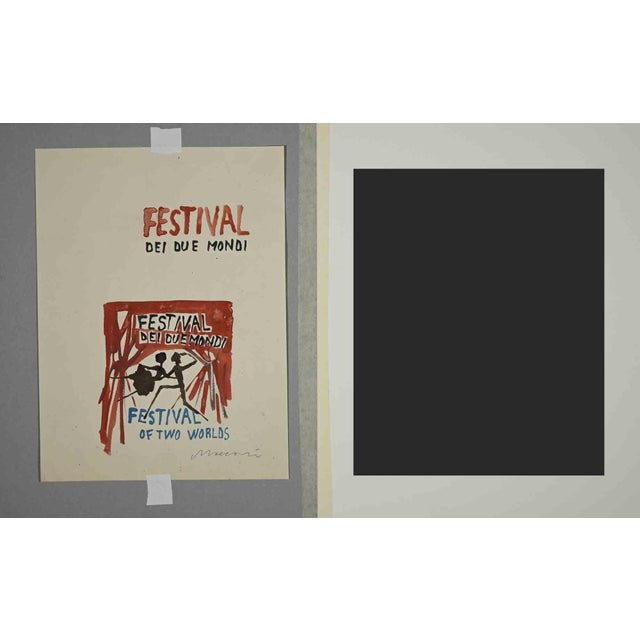 Festival of two worlds is an artwork realized by Mino Maccari, in 1960s. Watercolour, draft number 195. Handsigned in...
