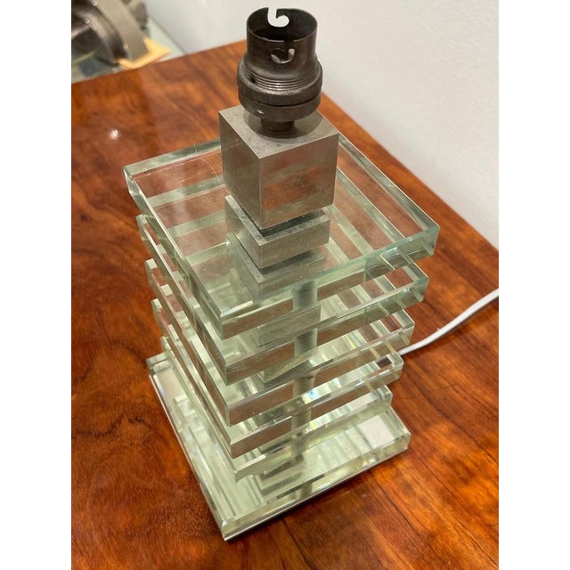 Modernist Art Deco Glass and Nickel Table Lamps from Maison Desny, France, 1930s, Set of 2 For Sale - Image 8 of 16