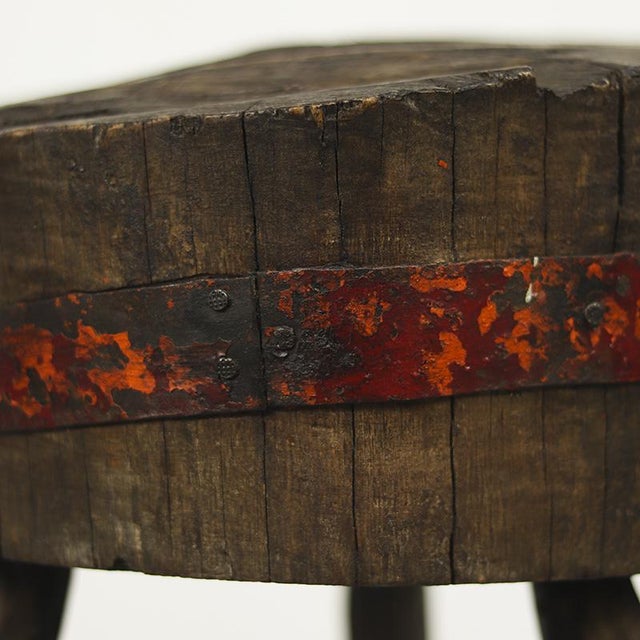 Primitive Wabi Sabi Rustic Farmhouse Chopping Block / Side Table For Sale - Image 9 of 9