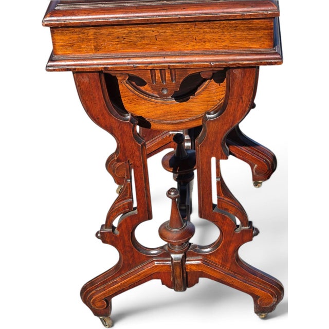 19th Century, American Victorian Walnut, Sewing Table Refurbished. For Sale - Image 12 of 15