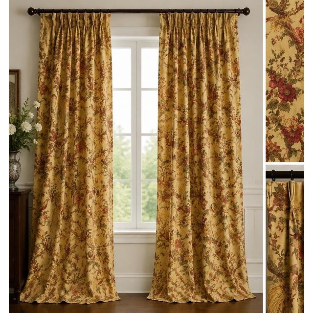 English Custom Waverly “Olana” Floral Bird Drapery Panels – Set of 10 For Sale - Image 3 of 6