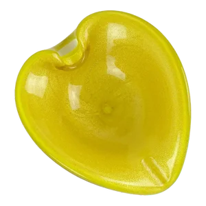 Murano Vintage Bright Golden Yellow Gold Flecks Italian Art Glass Heart Shape Bowl Ashtray