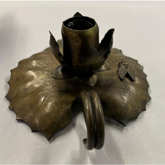 Early 20th Century Japanese Mission Arts & Crafts Aesthetic Movement Brass Lily Pad Candle Holder For Sale - Image 4 of 13