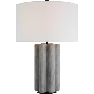 Kelly Wearstler by Visual Comfort Signature Vellig Medium Table Lamp in Oyster Stained Concrete with Linen Shade For Sale