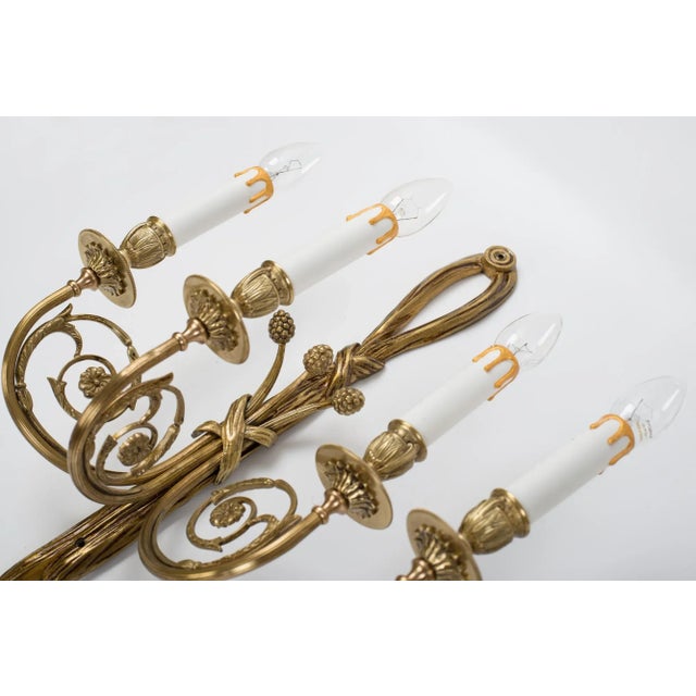 1940s 1940s Brass Candelabra Style 3-Light Wall Sconces - a Pair For Sale - Image 5 of 12