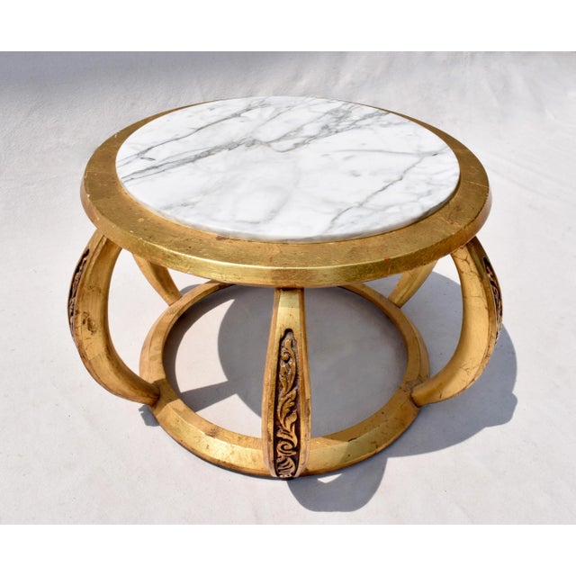 1970s Gold Giltwood Open Marble Top End Tables, Italy For Sale In Philadelphia - Image 6 of 8