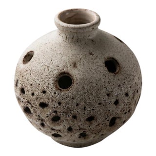 Vallauris Mid 20th Century Flower Frog, Sea Foam Crater Glaze, 11cm For Sale