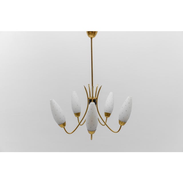 Awesome Brass Spider Lamp with Dotted Glass Shades, 1950s Italy Rare and elegant midcentury Sputnik lamps, 1950s, Italy....