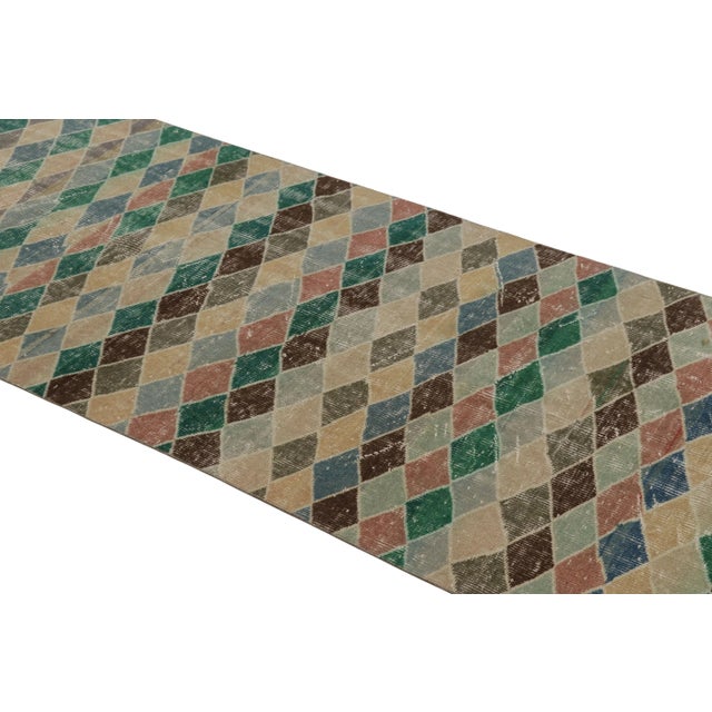 Rug & Kilim Vintage Distressed Runner Rug, Bold Polychromatic Geometric Pattern - Rug & Kilim For Sale - Image 4 of 8