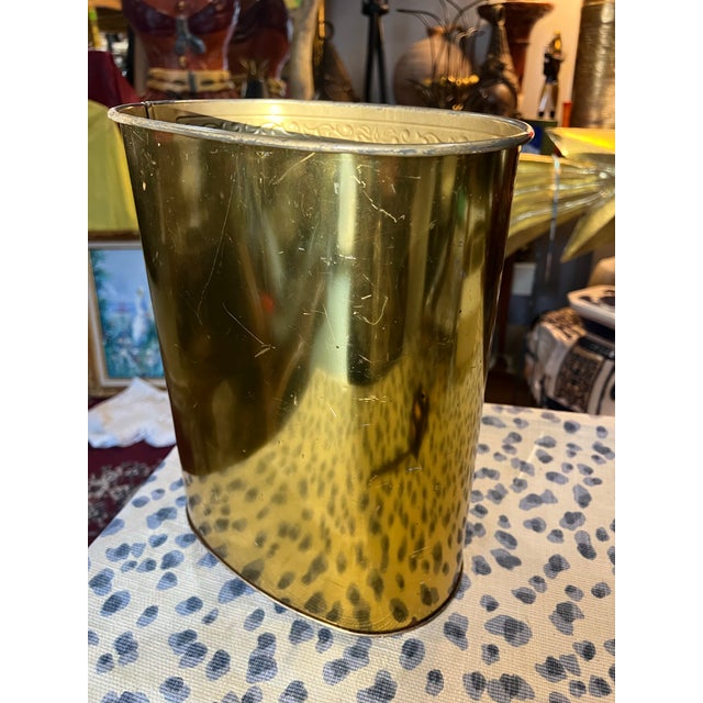 Gold 1970s Small Gold World Map Wastebasket With Teal Accents For Sale - Image 8 of 9
