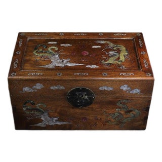 Huali Rosewood Box Inlaid With Mother-of-Pearl Dragon & Phoenix For Sale