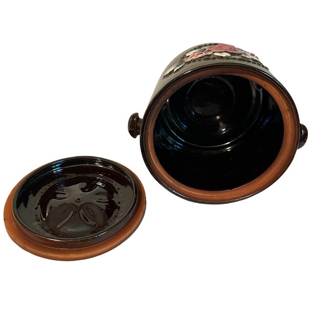 1940s Vintage 1940s Redware Ceramic Roses Cookie Jar Canister - Made in Occupied Japan For Sale - Image 5 of 6