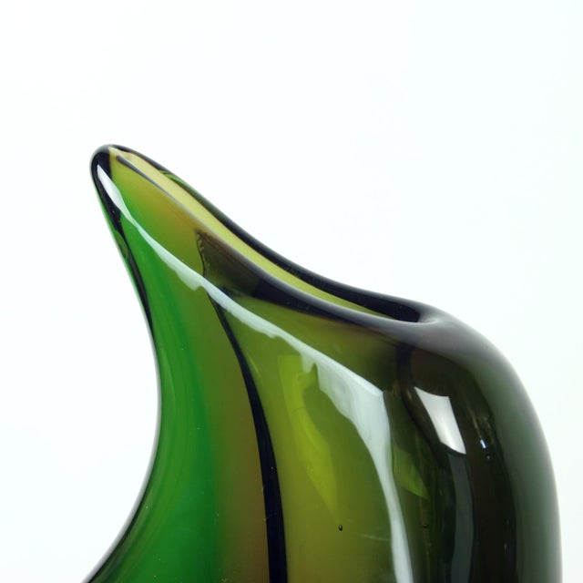 Green Sculptural Art Glass Vase by Mstišov Glassworks, Former Czechoslovakia, 1960s For Sale - Image 8 of 11