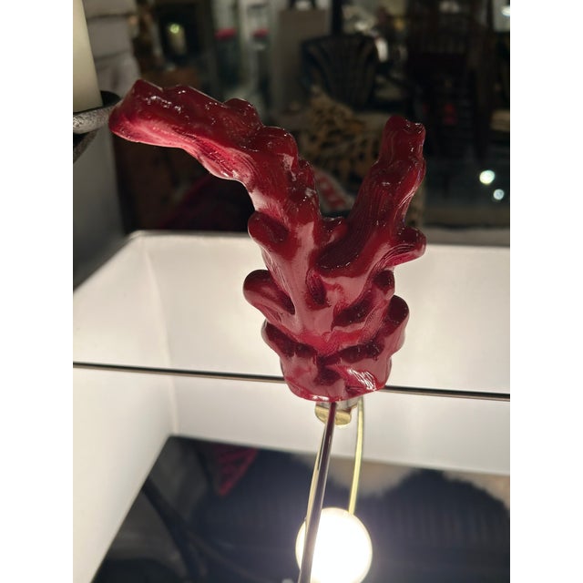 Faux Coral Painted Red Table Lamps -a Pair For Sale In Philadelphia - Image 6 of 6