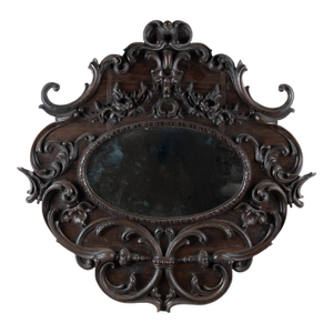 Early 20th Century Carved Oval Dark Oak Mirror From Portugal