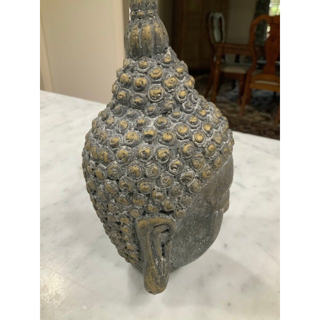Sculpture Materials Mid-20th Century Asian Art Cast Concrete Like Buddha Head Tabletop Statue With Wabi-Sabi Patina For Sale - Image 7 of 8