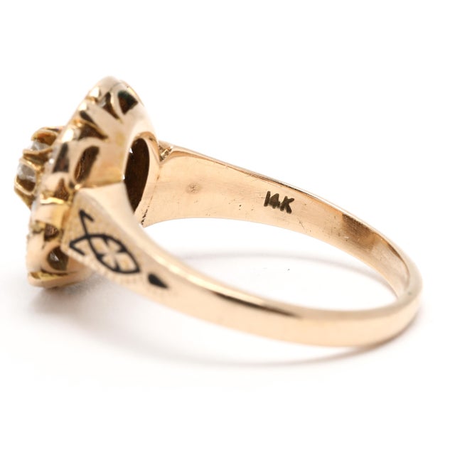 Vintage .20ctw Diamond & Enamel Ring, 14k Yellow Gold, Ring Size 5.5 For Sale - Image 4 of 6