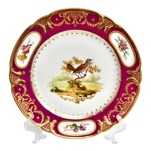 Early 19th Century Schoelcher French Hand-Painted Ornithology Paris Porcelain Cabinet Plate