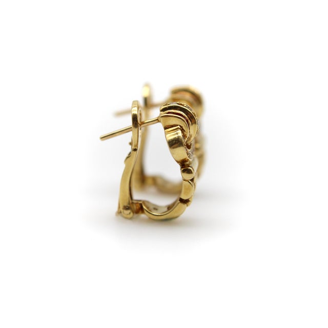 Modern Vintage 18k Gold Diamond and Ruby Buckle Huggie Earrings, A Pair For Sale - Image 3 of 10