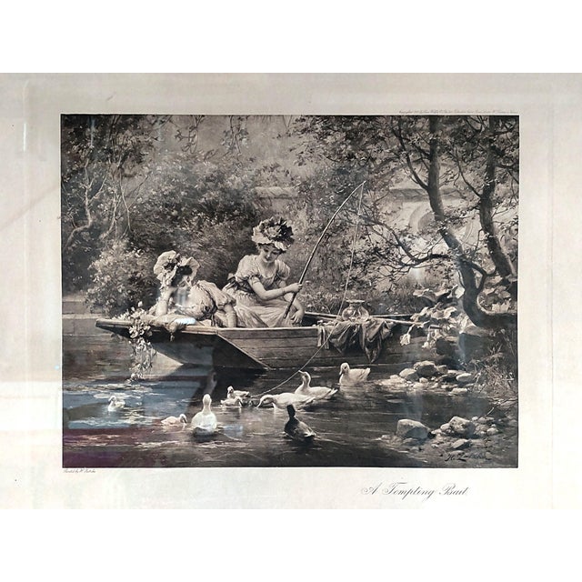 A beautiful print titled "tempting bait" by hans zatzka (1859-1945). Copyrighted 1905 by louis wolff & cie ltd...