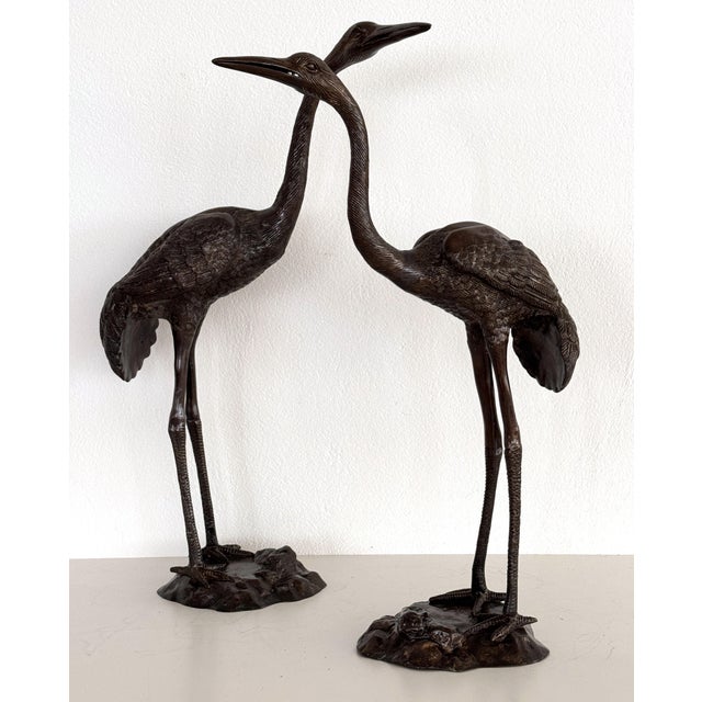 Large Burnished Brass Heron Sculptures, Italy, 1970, Set of 2 For Sale - Image 6 of 18
